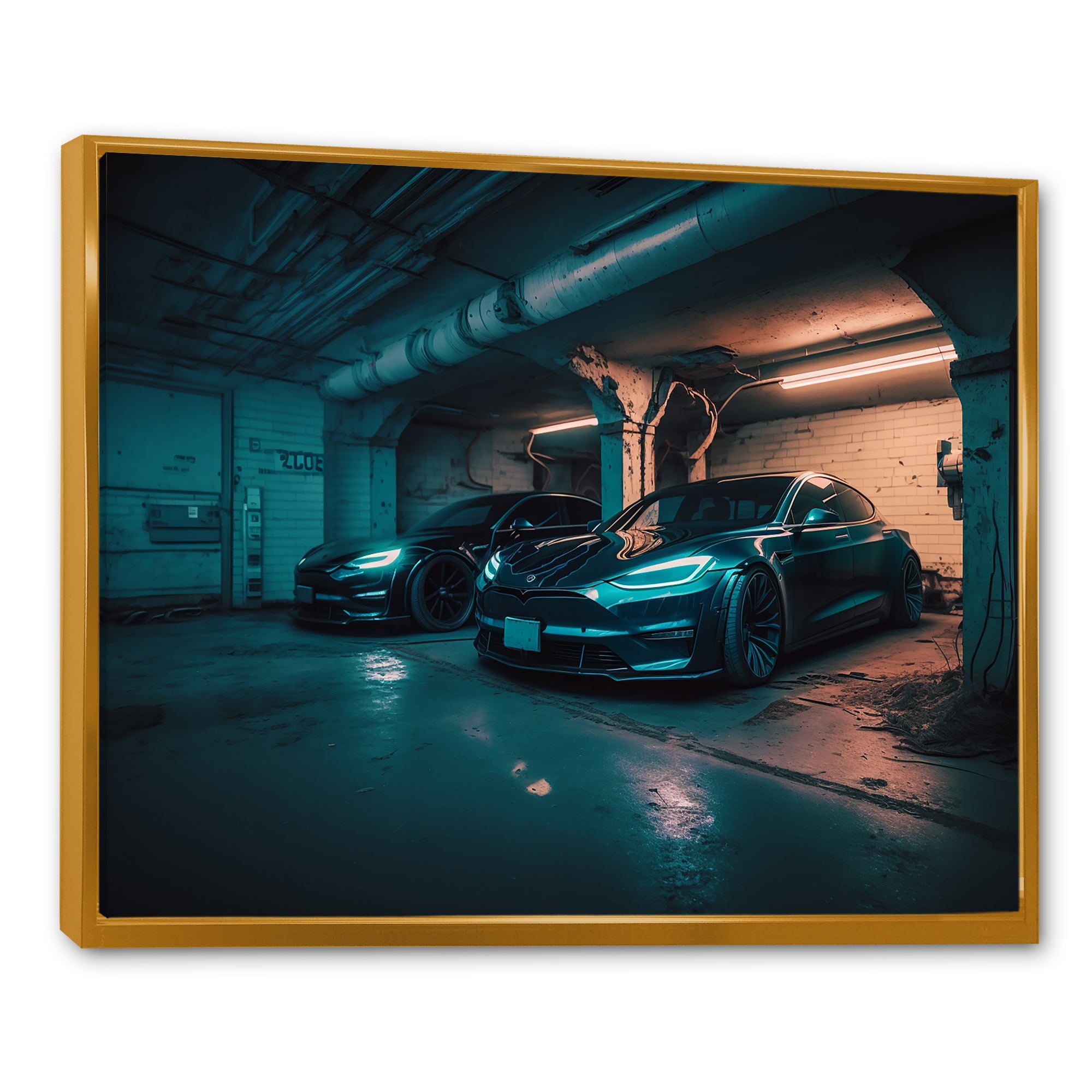 Hybrid Power In Underground Garage - Car Exotic Canvas Wall Art