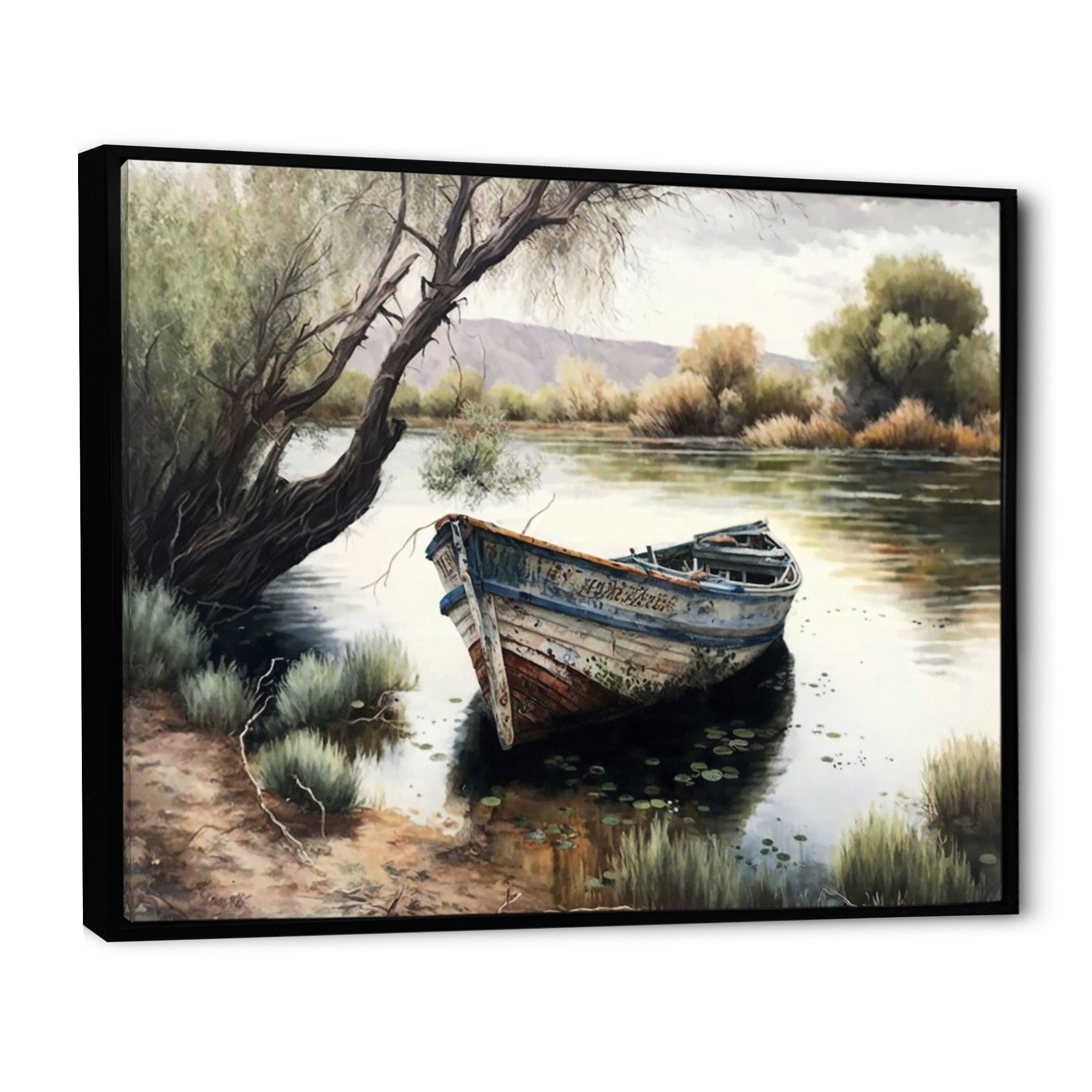 Fishing Boat In The River - Boat Fishing Canvas Wall Art