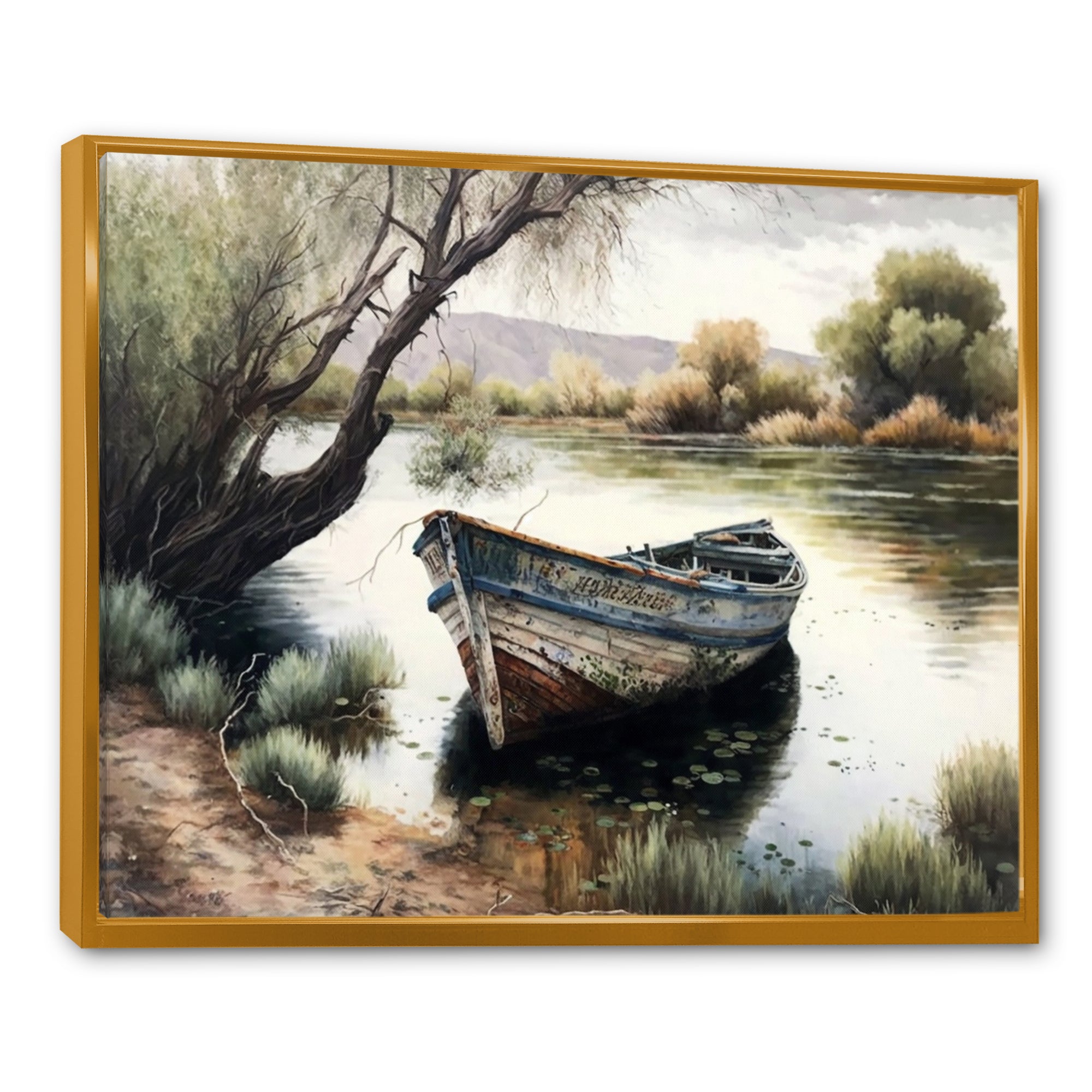 Fishing Boat In The River - Boat Fishing Canvas Wall Art