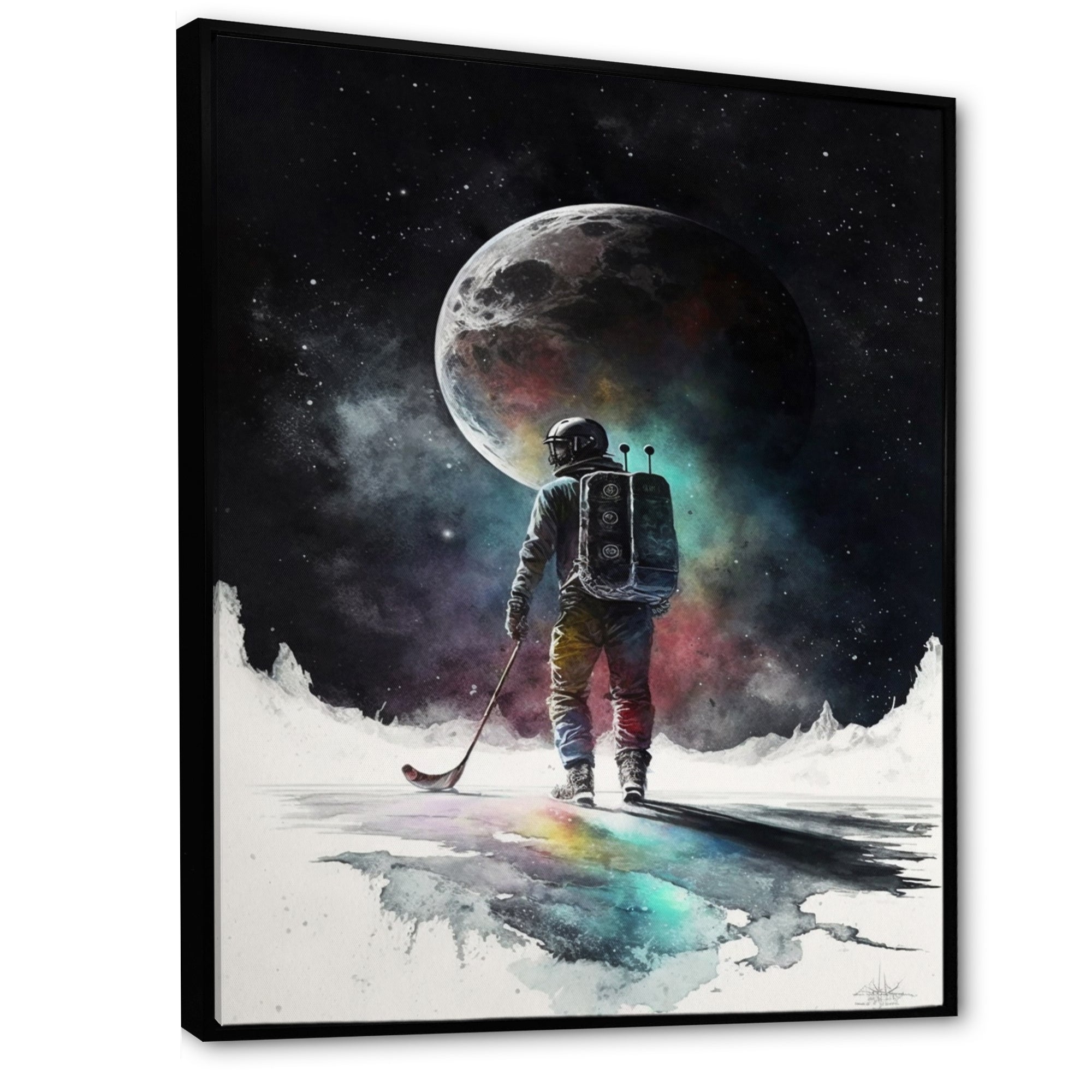 Hockey Player On The Moon - Sport Hockey Canvas Wall Art