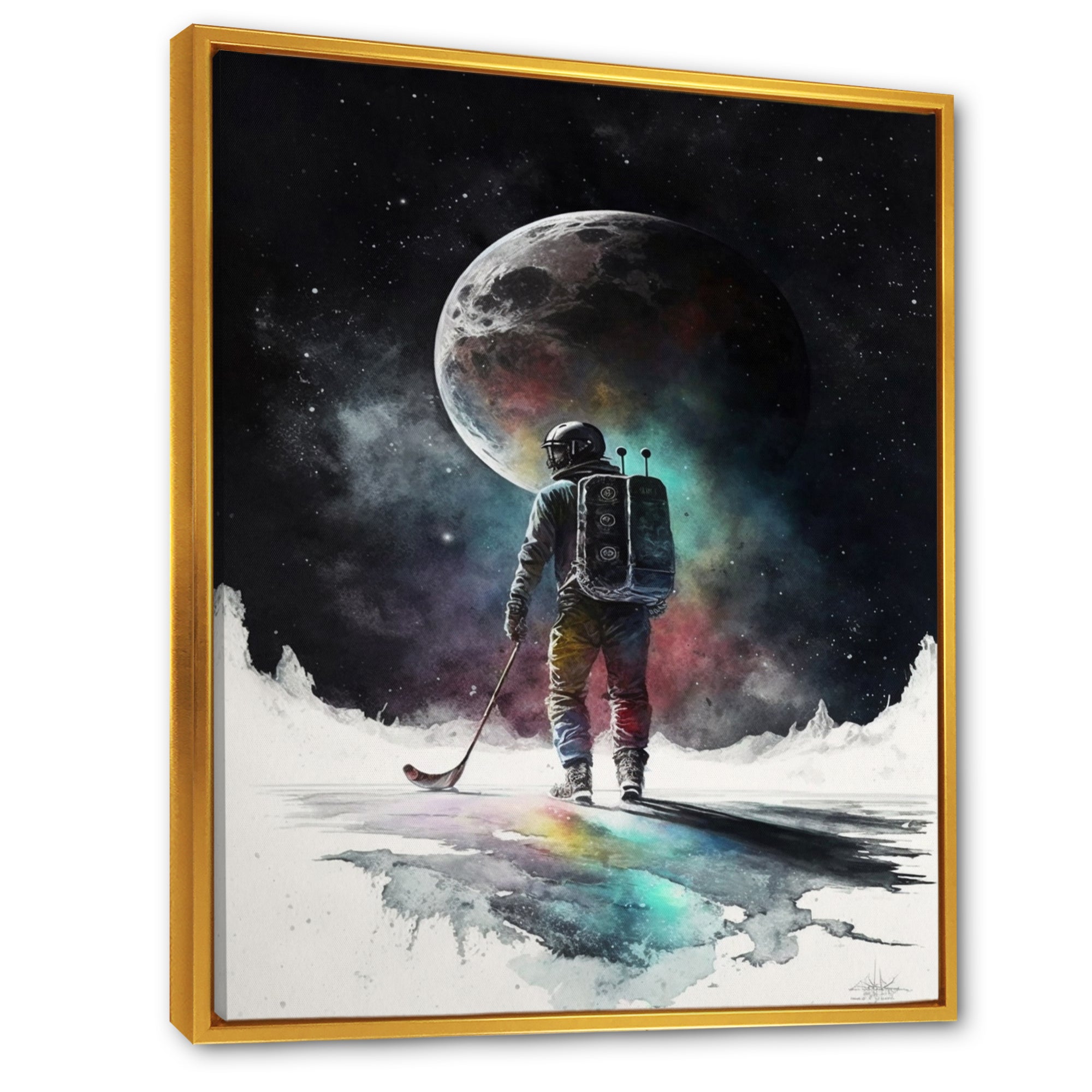 Hockey Player On The Moon - Sport Hockey Canvas Wall Art