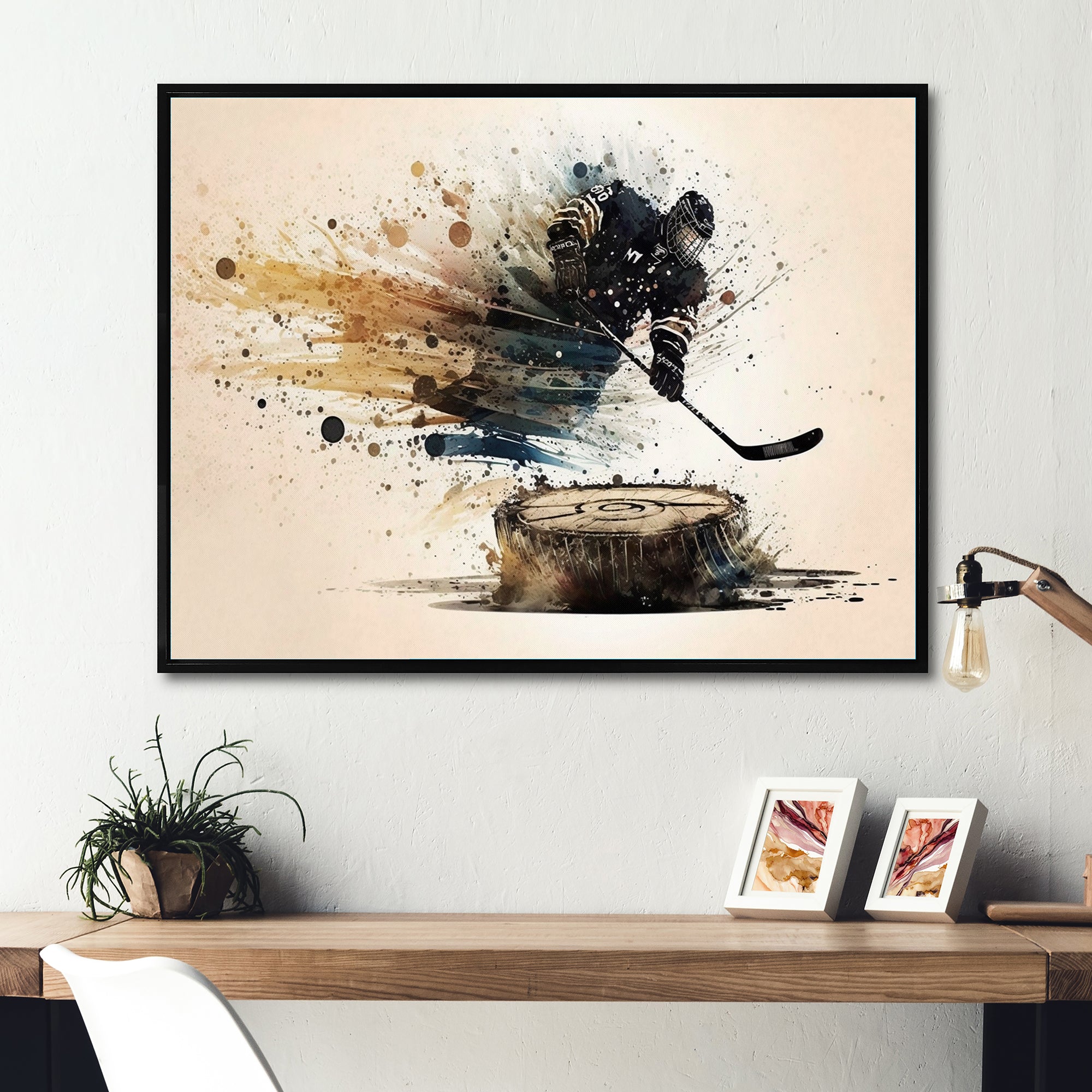 Hockey Player Hitting Puck - Sport Hockey Canvas Wall Art