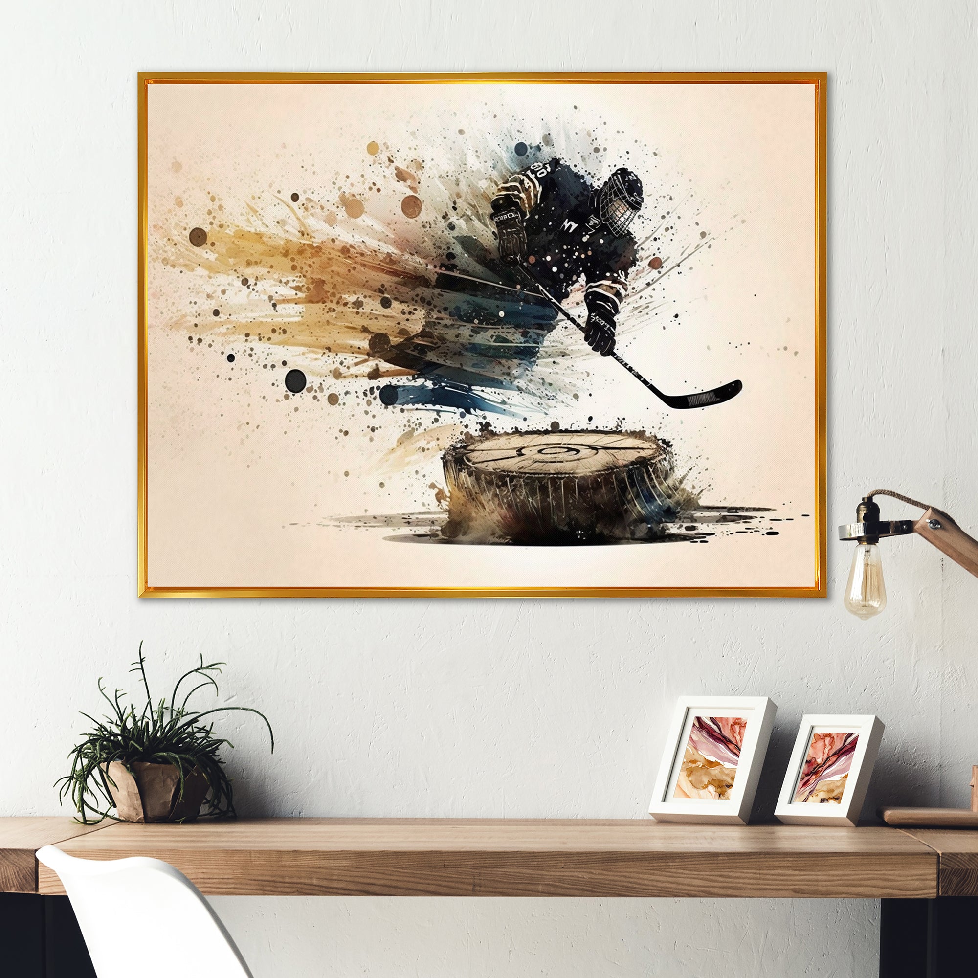 Hockey Player Hitting Puck - Sport Hockey Canvas Wall Art