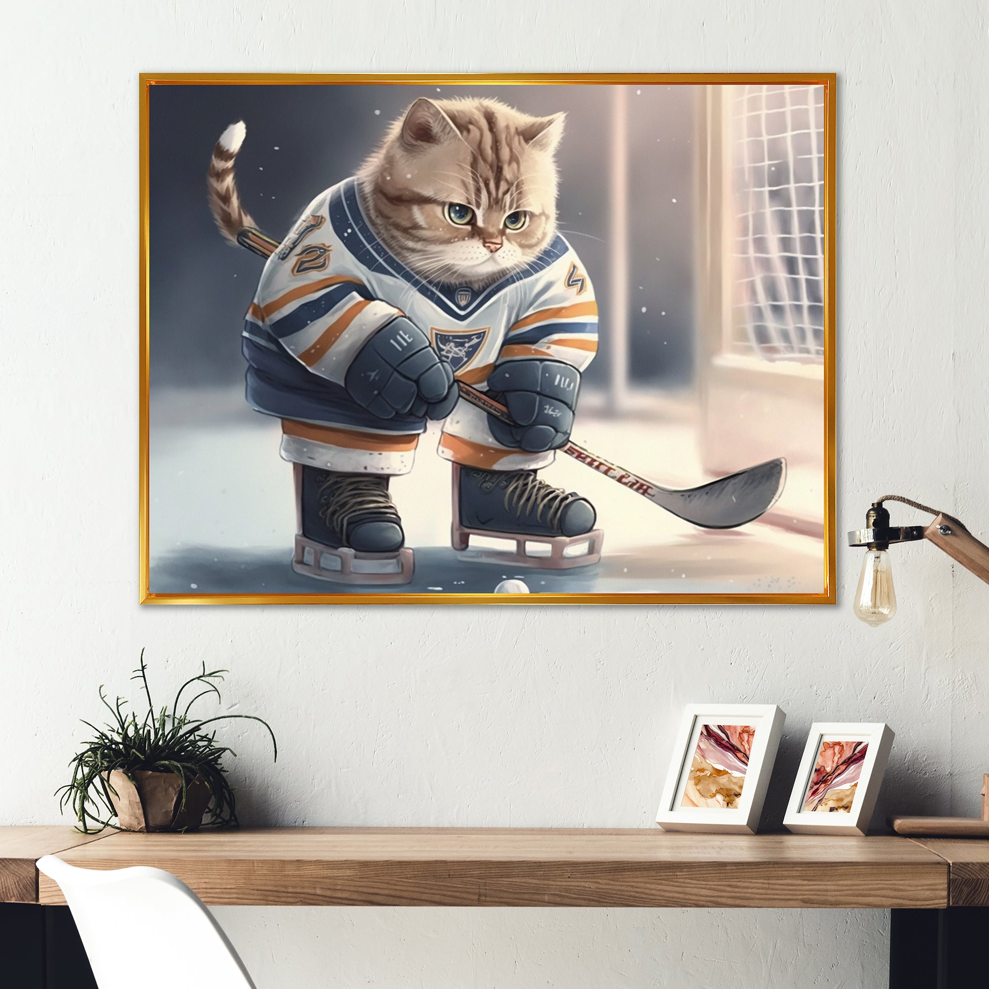 Anime Hocket Cat On Ice Rink I - Sport Hockey Canvas Wall Art