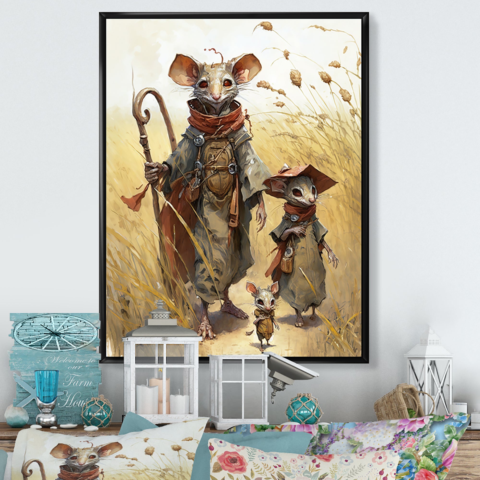 Family Of Mice In Grass - Mouse Home Decor Art