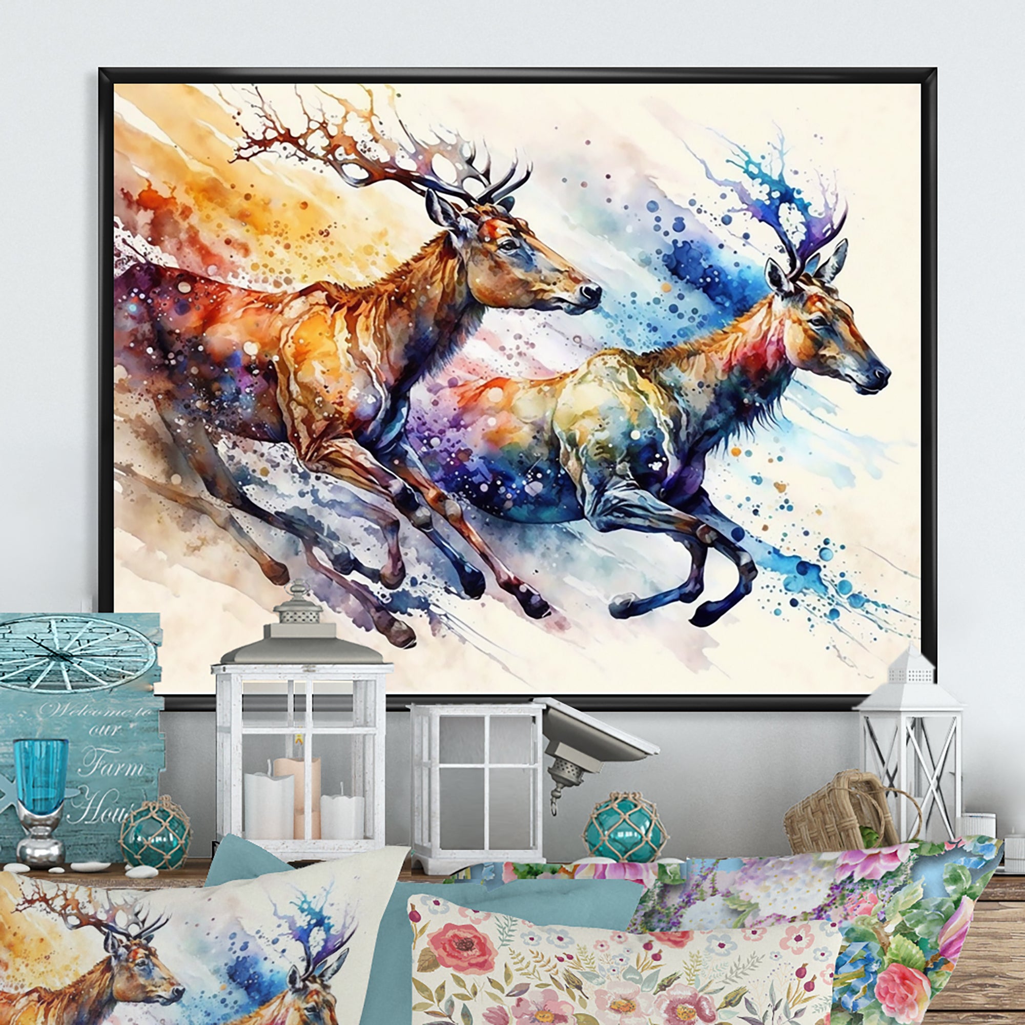 Deers Running - Brown Deer Wall Art