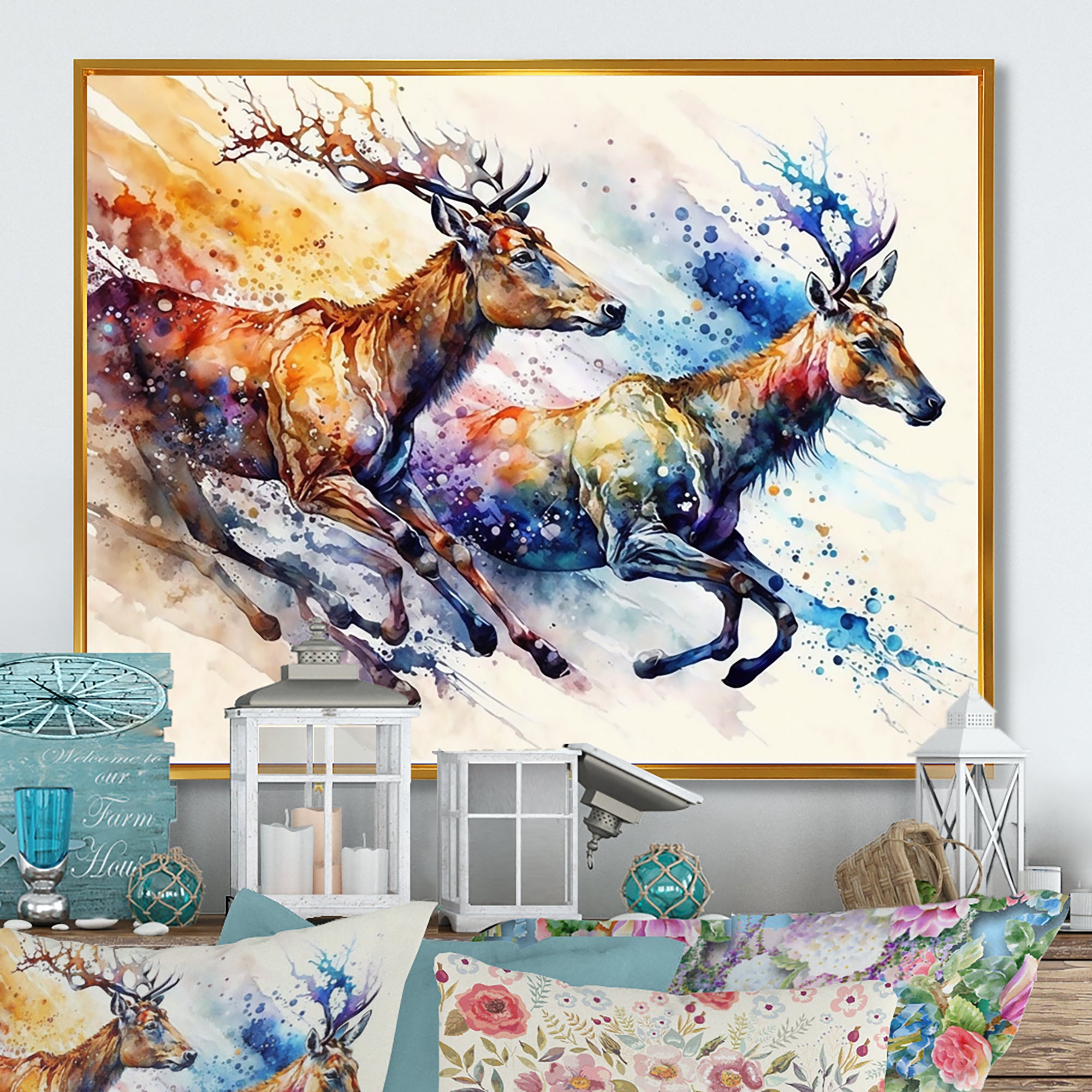 Deers Running - Brown Deer Wall Art