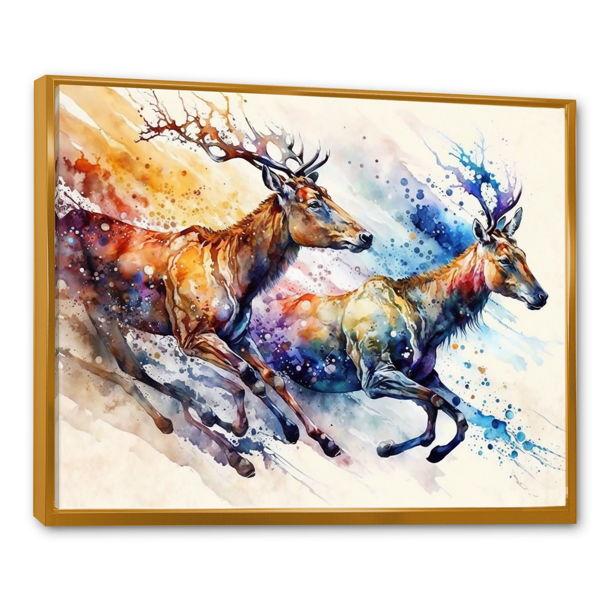 Deers Running - Brown Deer Wall Art