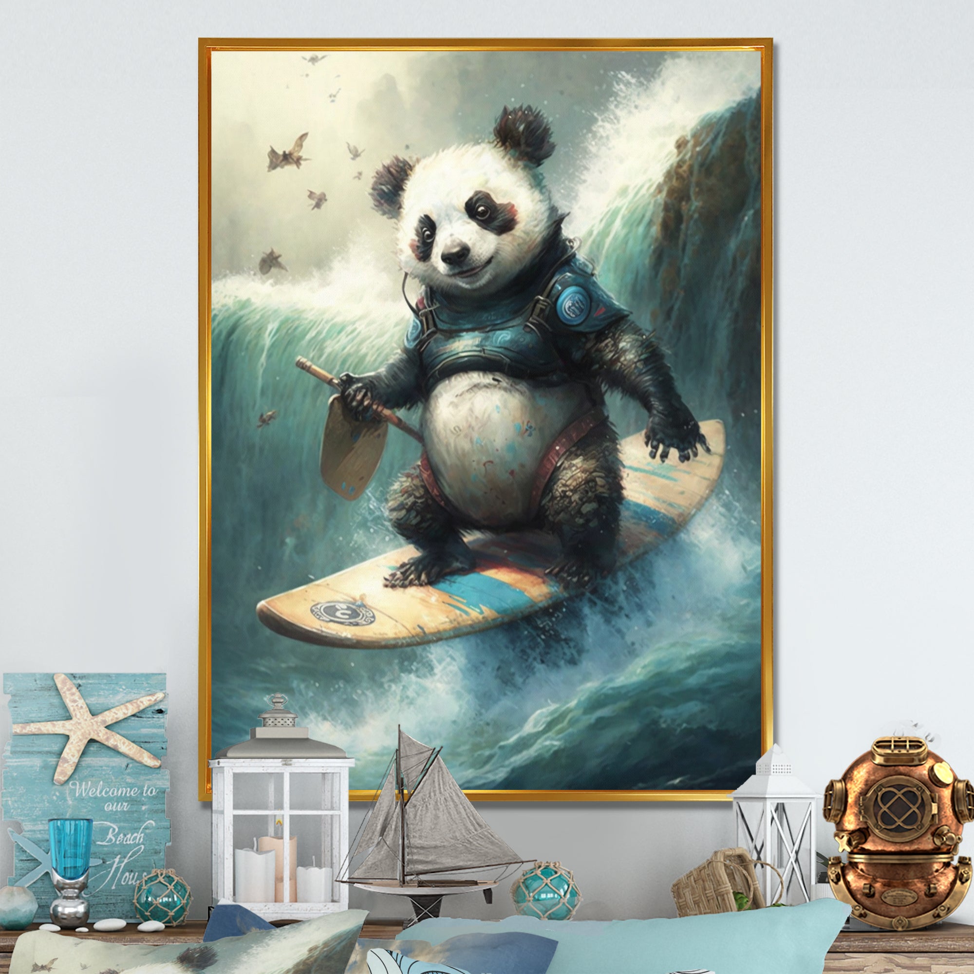Panda Surfing - Panda Wall Art Prints