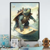 Turtle Surfing With Goggles - Green Turtle Wall Art