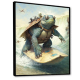 Turtle Surfing With Goggles - Green Turtle Wall Art
