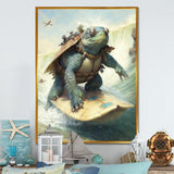 Turtle Surfing With Goggles - Green Turtle Wall Art