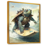 Turtle Surfing With Goggles - Green Turtle Wall Art
