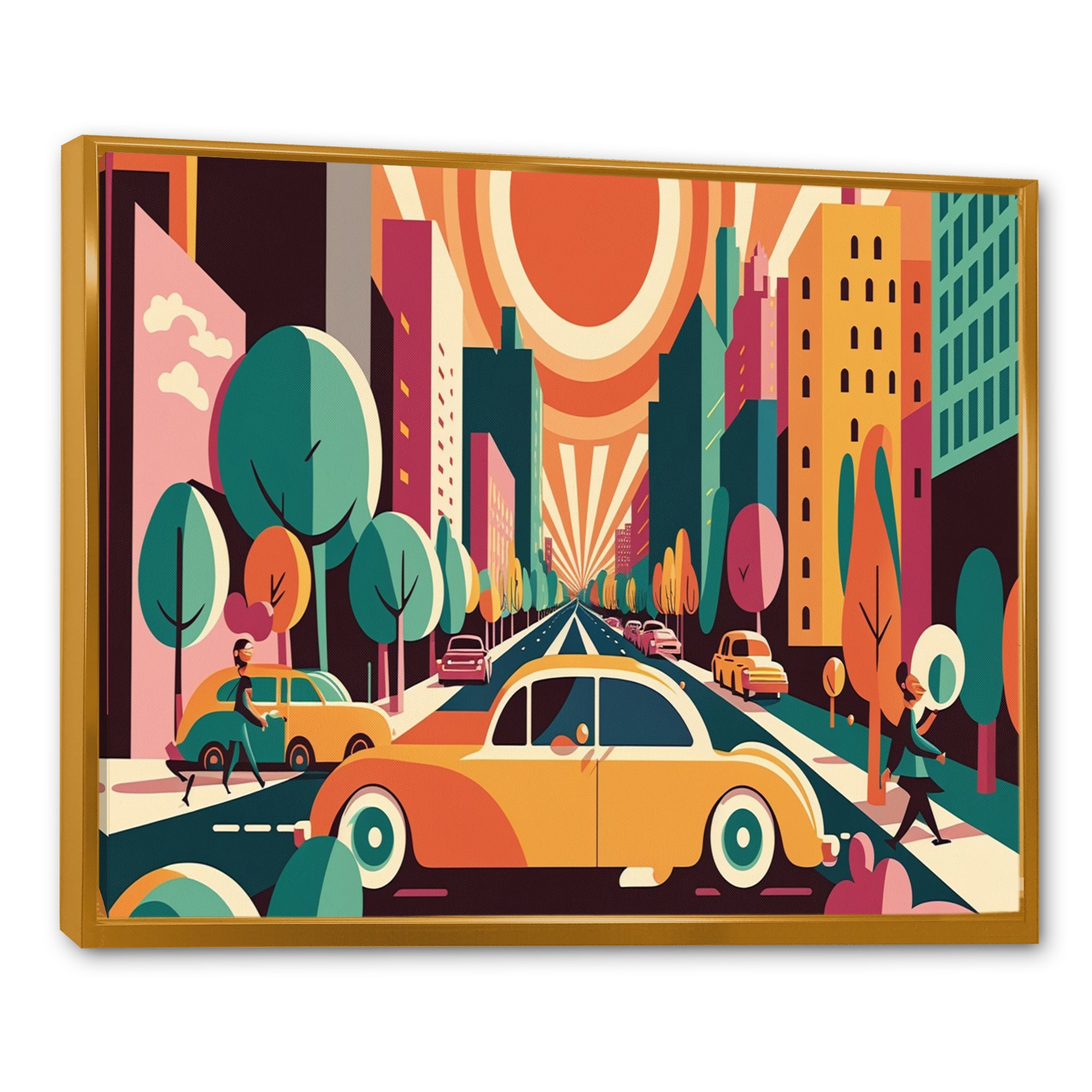 Colorful Cityscape Cars I - Car/Van Canvas Wall Art