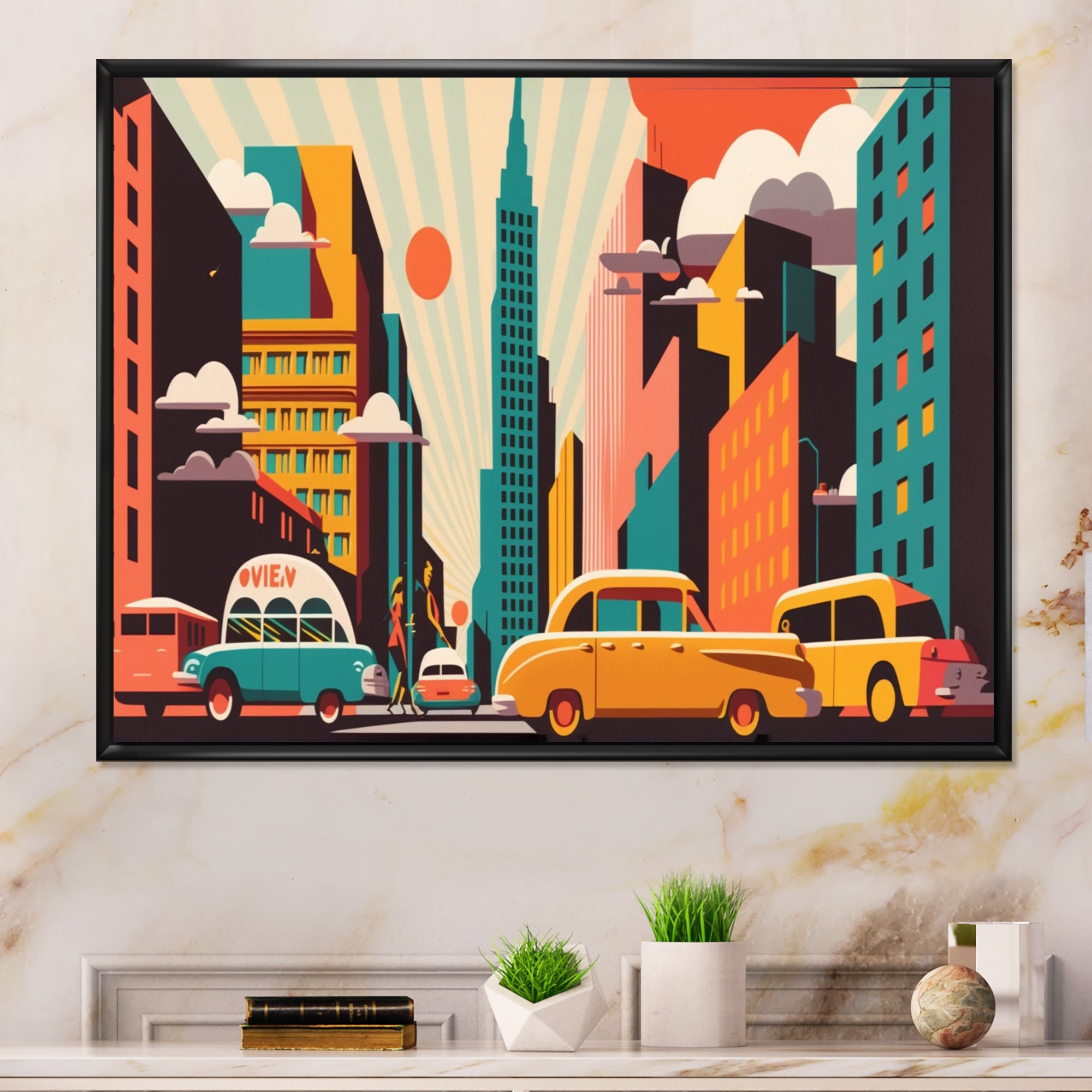 Futuristic Cityscape With Cars I - Car/Van Canvas Wall Art