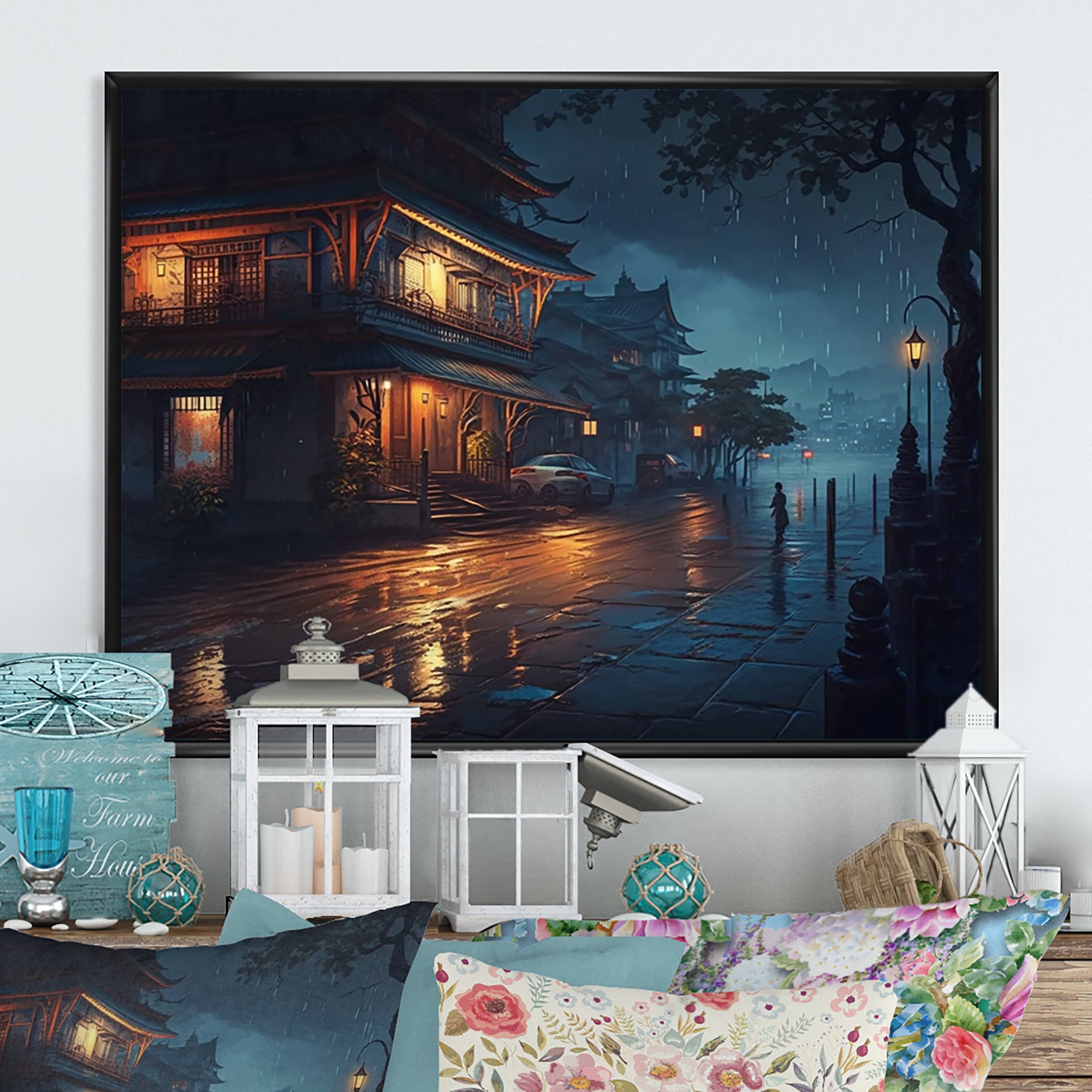 City Under A Rainfall - Car/Van Canvas Wall Art