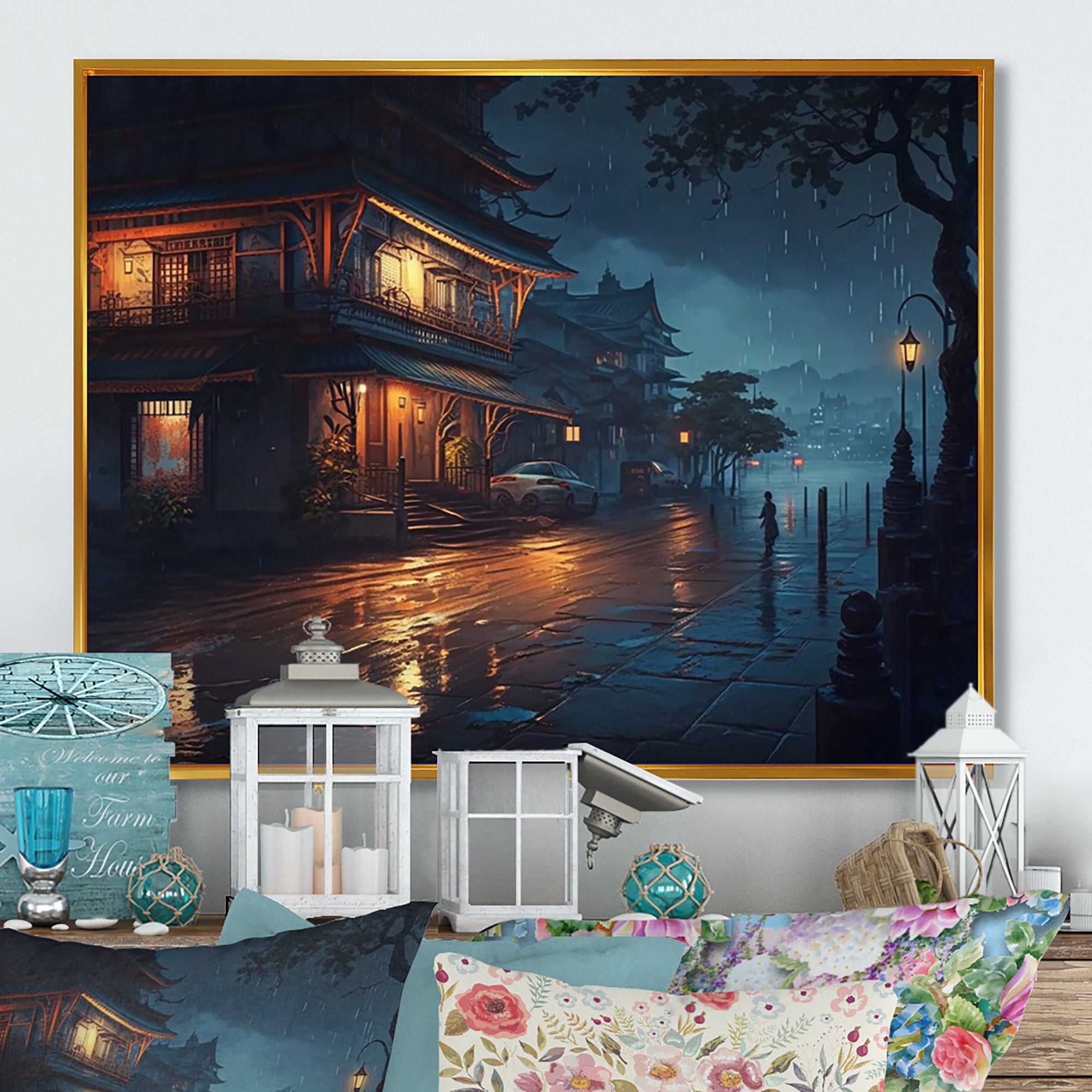 City Under A Rainfall - Car/Van Canvas Wall Art
