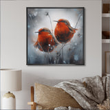 Two Red Birds Sitting On Branch - Bird Canvas Wall Art