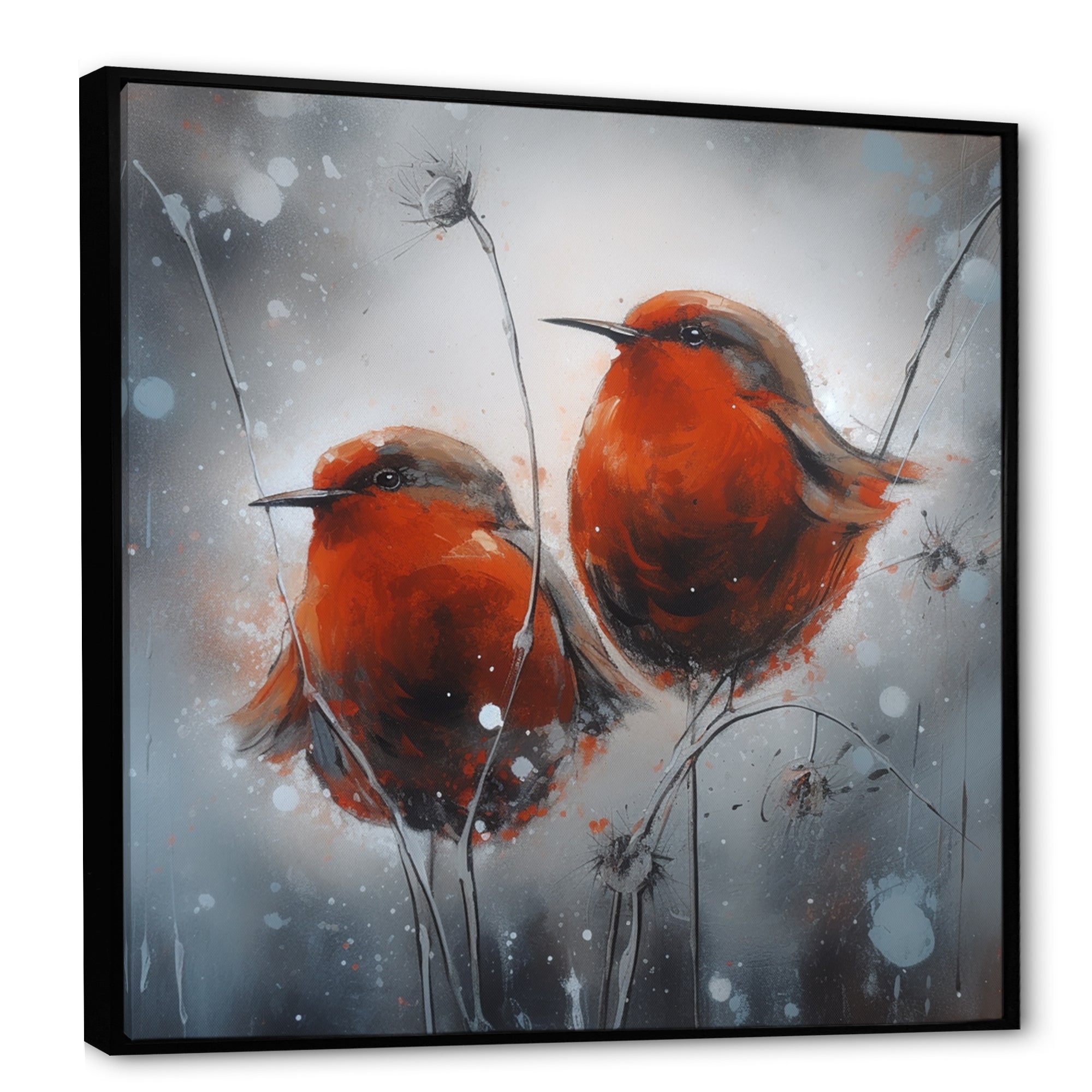 Two Red Birds Sitting On Branch - Bird Canvas Wall Art