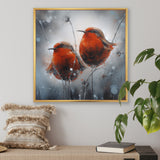 Two Red Birds Sitting On Branch - Bird Canvas Wall Art
