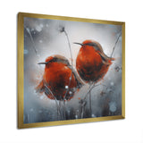 Two Red Birds Sitting On Branch - Bird Canvas Wall Art