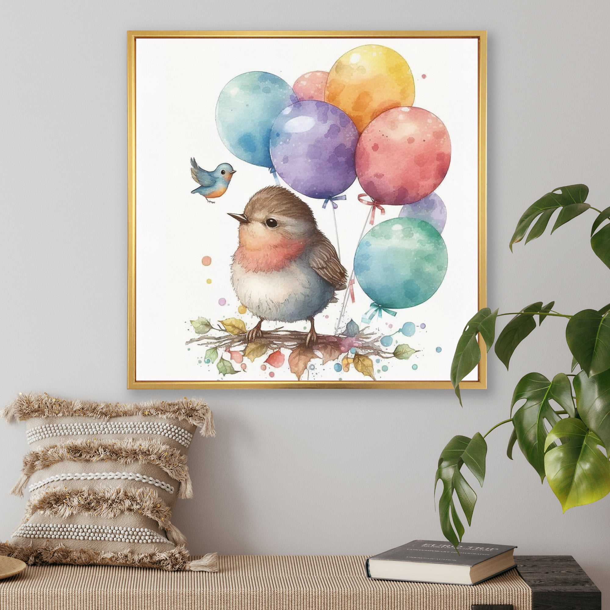 Brown Illustration Detailed Baby Bird - Bird Wall Decor
