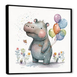 Grey Illustration Detailed Baby Hippo - Hippopotamus Wall Art Prints