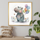 Grey Illustration Detailed Baby Hippo - Hippopotamus Wall Art Prints