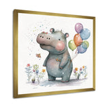 Grey Illustration Detailed Baby Hippo - Hippopotamus Wall Art Prints