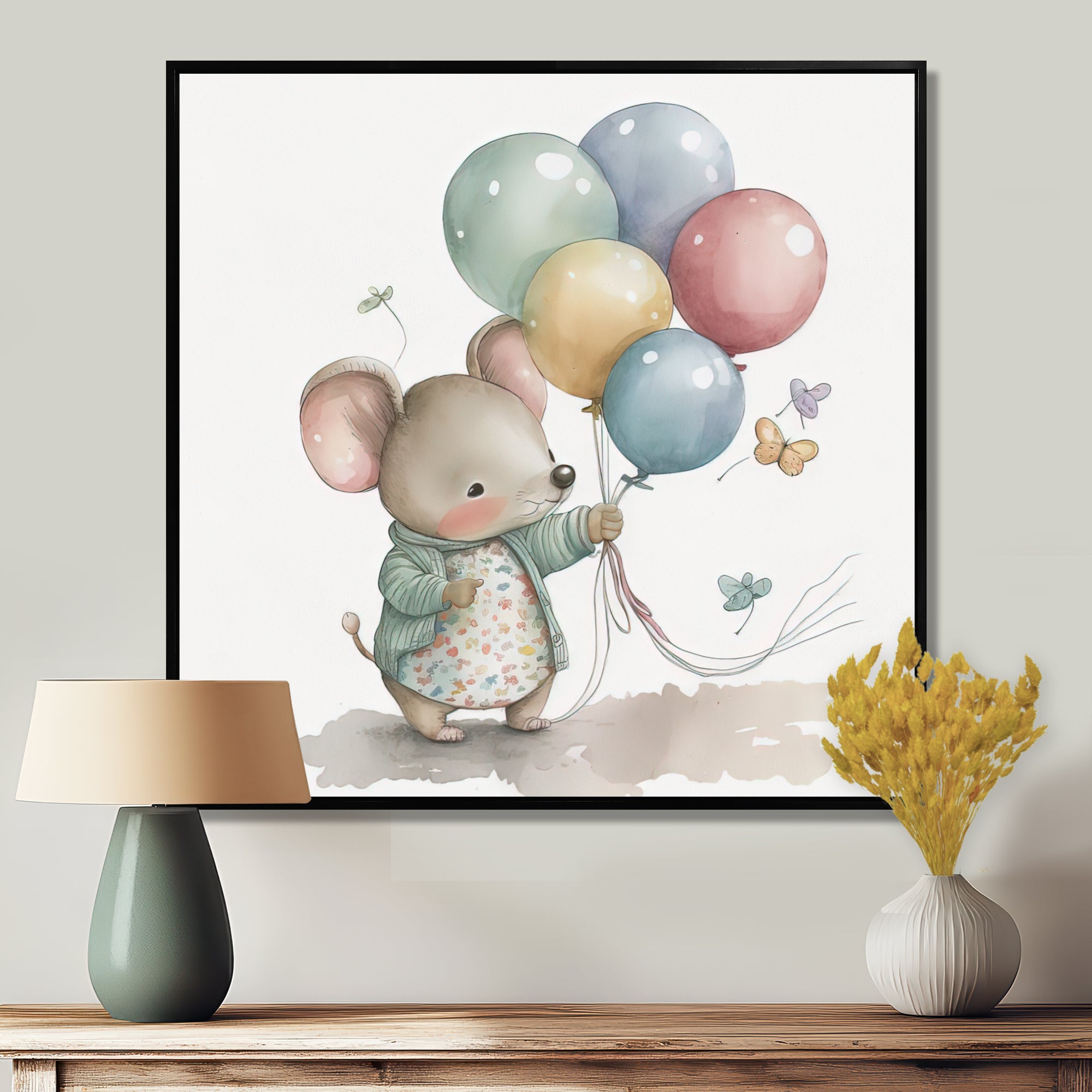 Grey Illustration Detailed Baby Mouse - Mouse Wall Art Prints