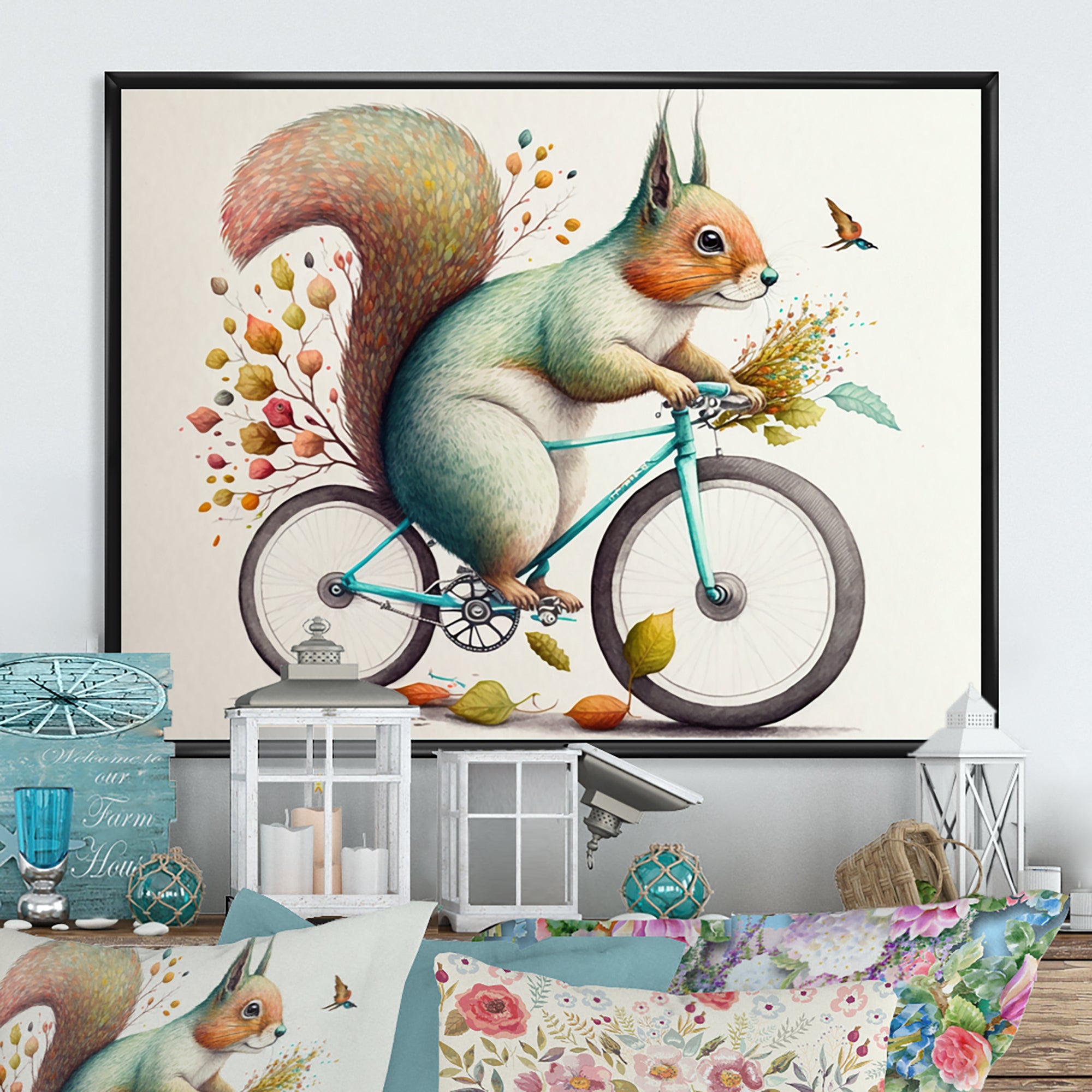 White Squirrel Riding Bike - White Squirrel Wall Art
