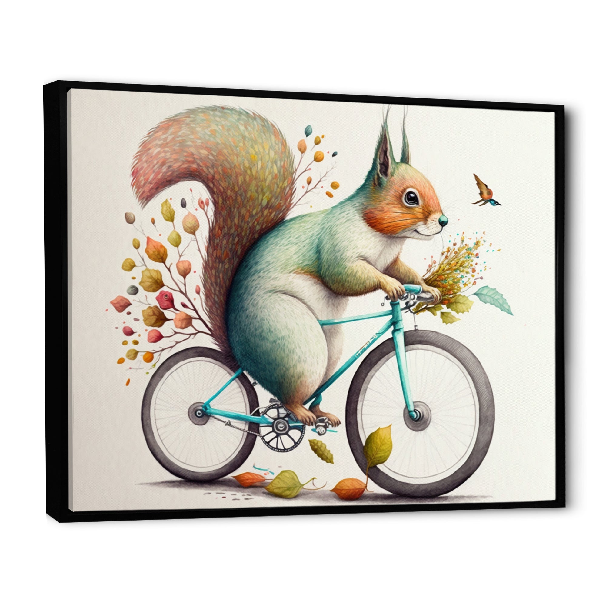 White Squirrel Riding Bike - White Squirrel Wall Art
