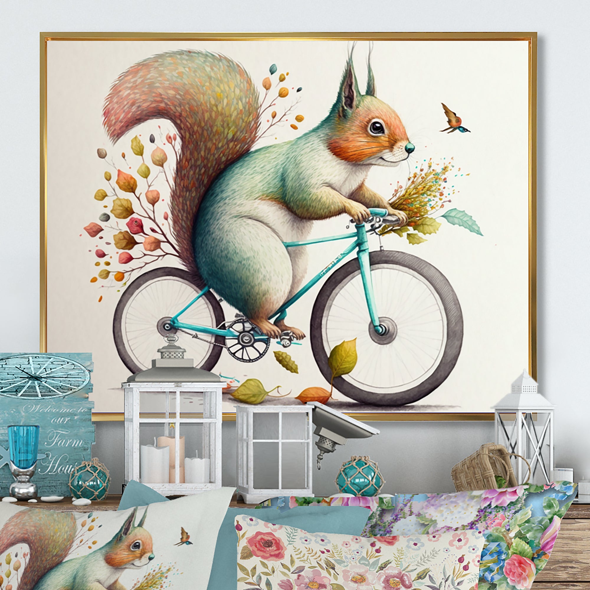 White Squirrel Riding Bike - White Squirrel Wall Art