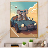 Grey Elephant Wearing Sunglasses in Sportscar - Elephant Fashion Living Room Wall Art