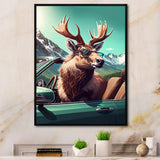 Brown Elk Wearing Sunglasses In Sportscar - Deer Bedroom Wall Art