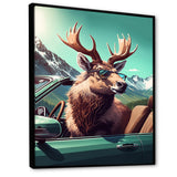 Brown Elk Wearing Sunglasses In Sportscar - Deer Bedroom Wall Art