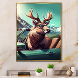 Brown Elk Wearing Sunglasses In Sportscar - Deer Bedroom Wall Art