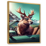 Brown Elk Wearing Sunglasses In Sportscar - Deer Bedroom Wall Art