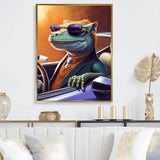 Green Lizard Wearing Sunglasses In Sportscar - Lizard Canvas Wall Art