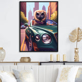 Brown Bird Wearing Sunglasses In Sportscar - Bird Fashion Wall Art Prints
