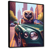 Brown Bird Wearing Sunglasses In Sportscar - Bird Fashion Wall Art Prints
