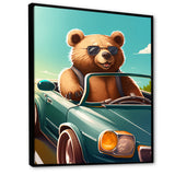 Brown Bear Wearing Sunglasses In Sportscar - Bear Fashion Framed Canvas Art