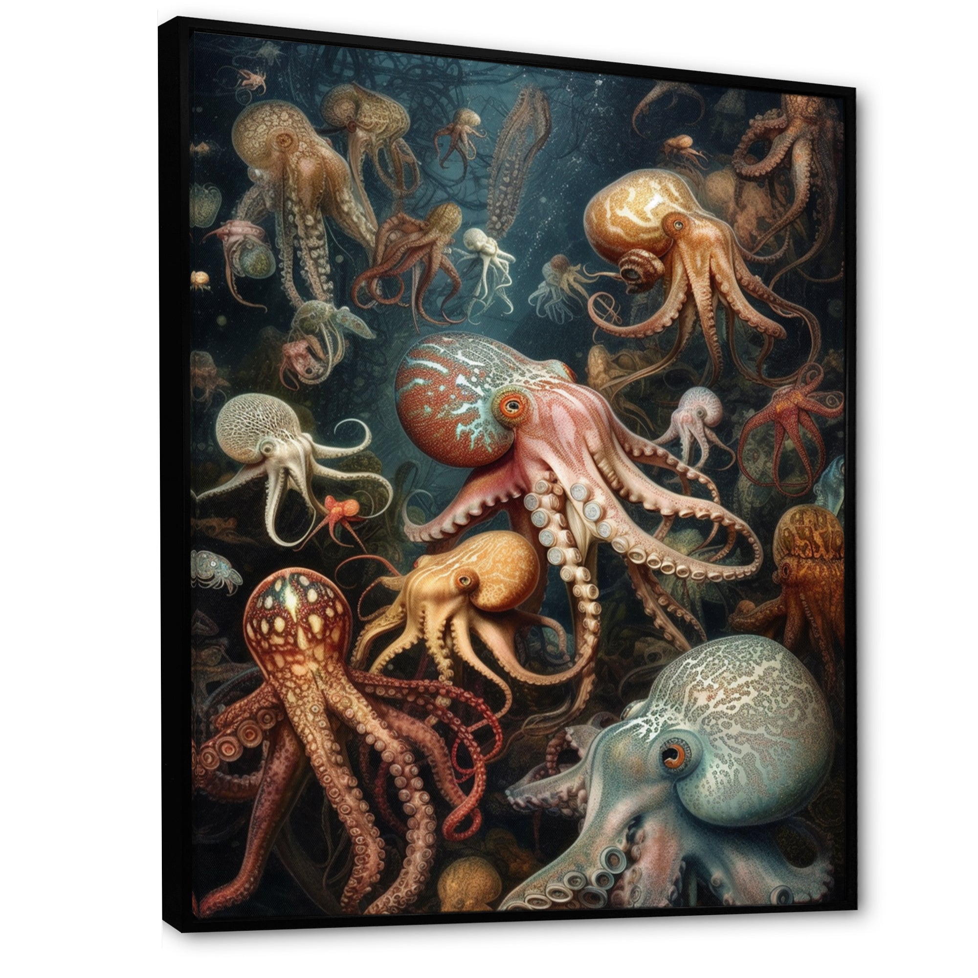 Many Squids - Octopus Large Canvas Wall Art