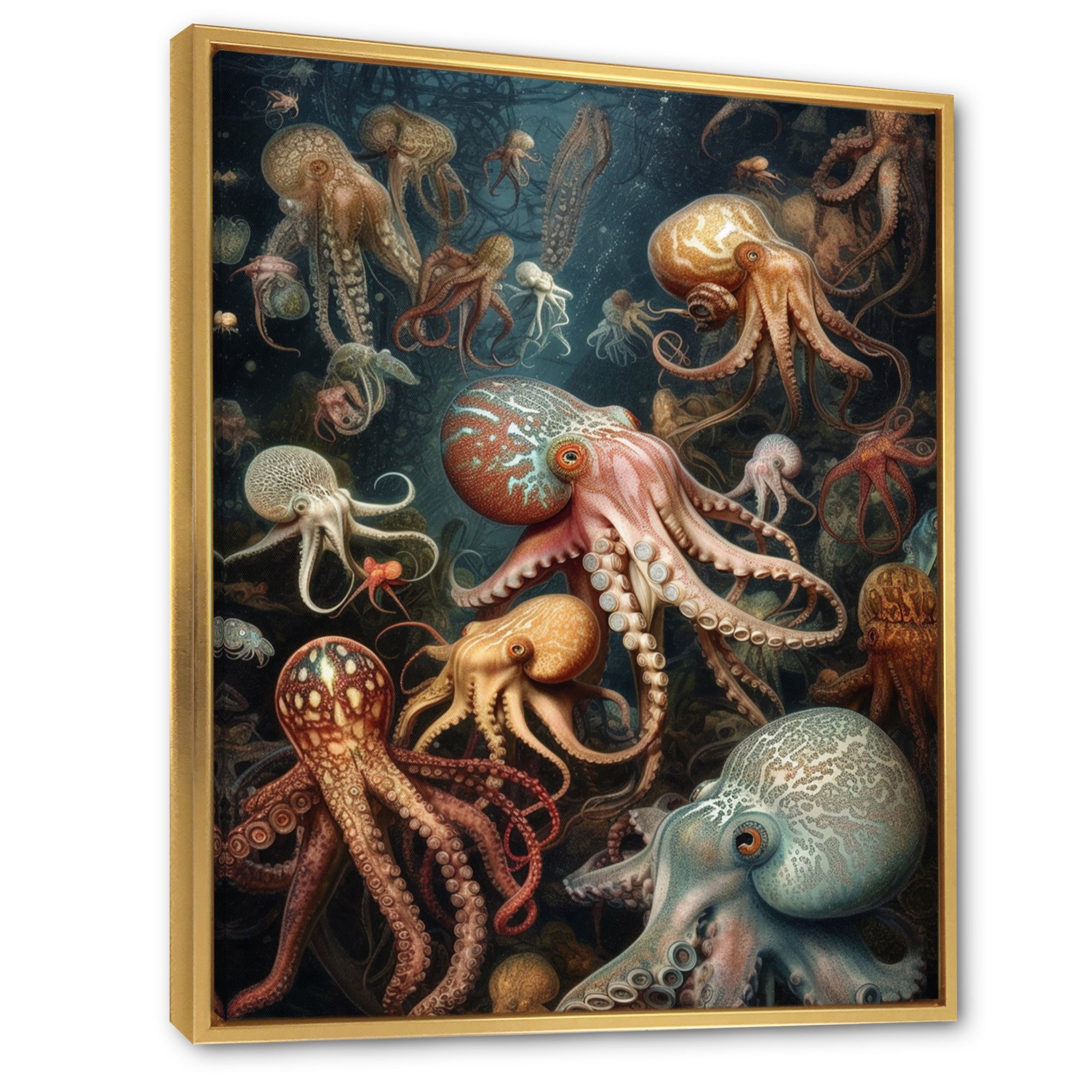 Many Squids - Octopus Large Canvas Wall Art
