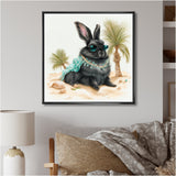 Bunny Sitting On The Beach - Rabbit Living Room Wall Art