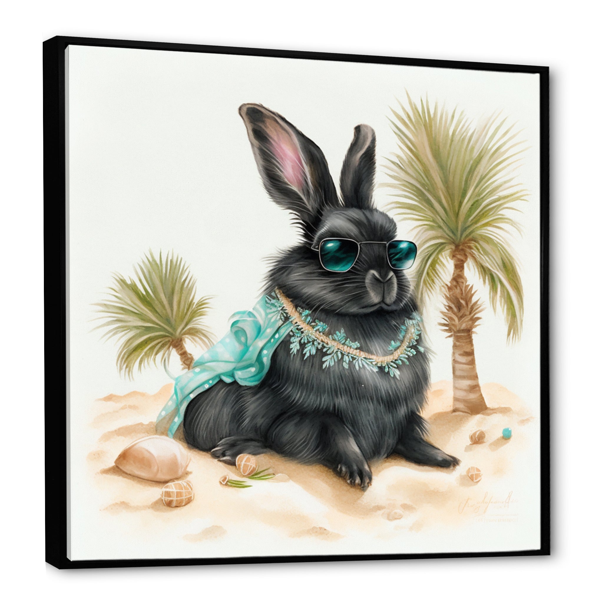 Bunny Sitting On The Beach - Rabbit Living Room Wall Art