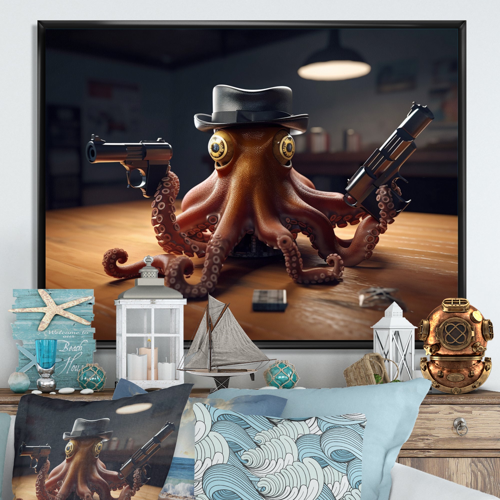 Mobster Octopus With Hat - Octopus Wall Decor
