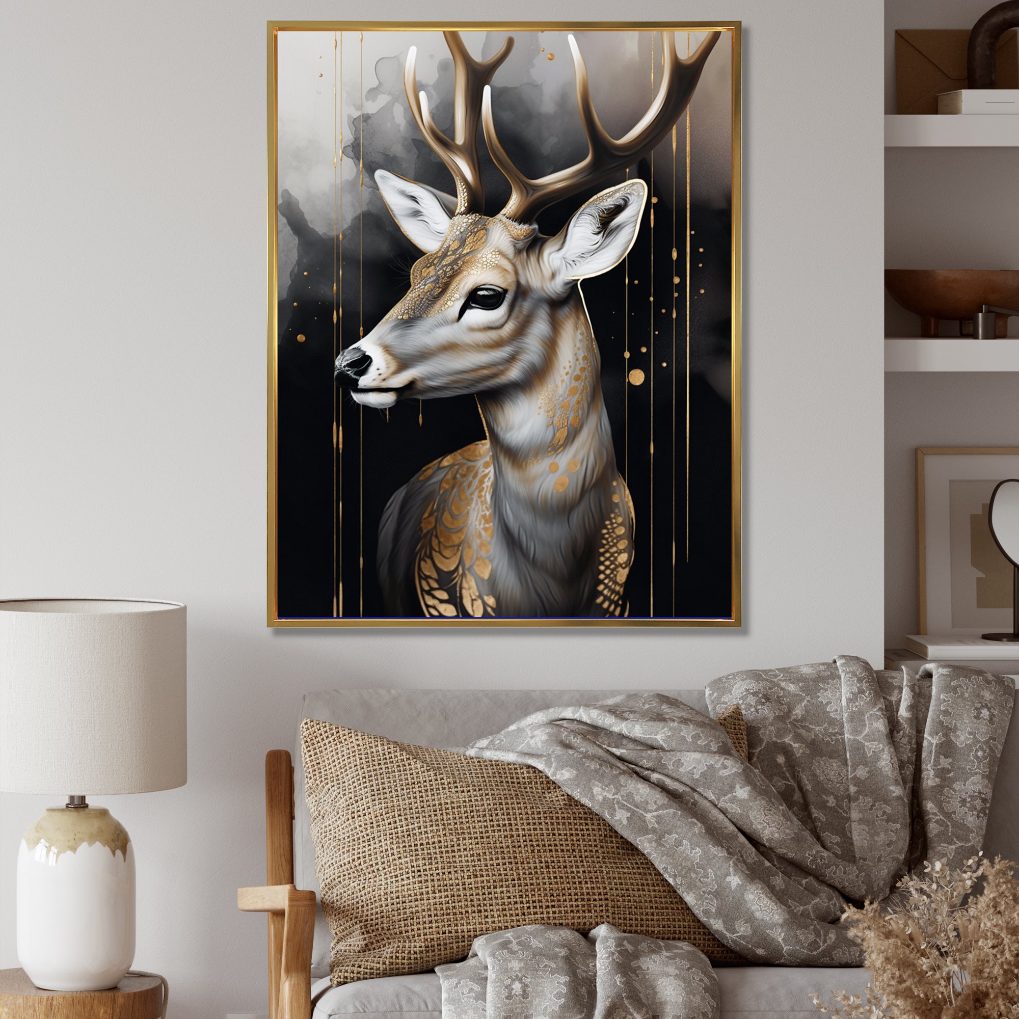 Deer Portrait In The Wild - Deer Framed Canvas Art