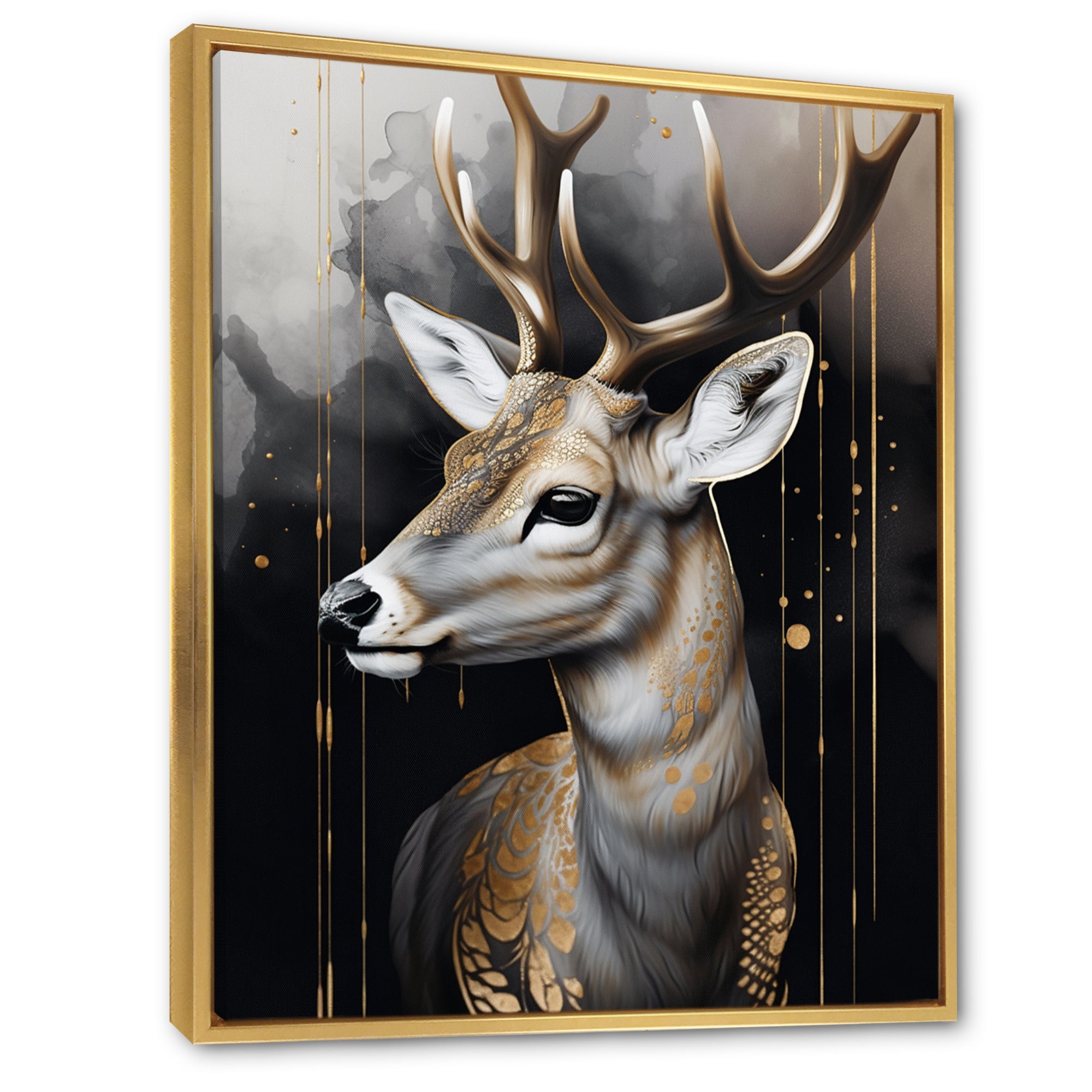 Deer Portrait In The Wild - Deer Framed Canvas Art