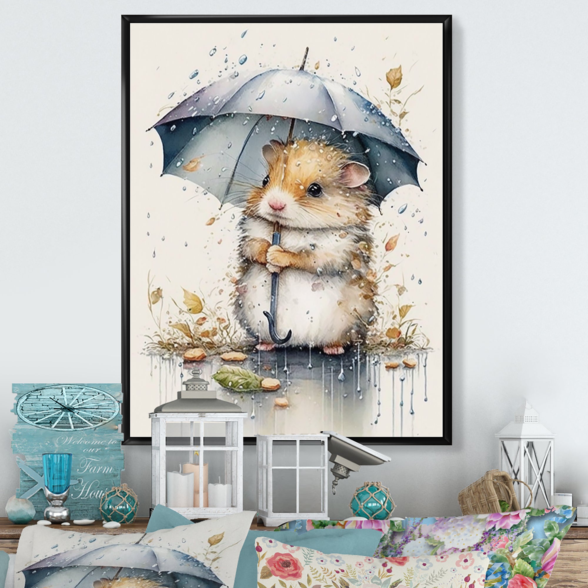 Hamster Rainy Day Umbrella - Hamster Canvas Wall Art